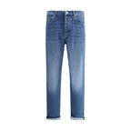 Brunello Cucinelli Blue Cotton Straight-Leg Jeans - Zeiniez