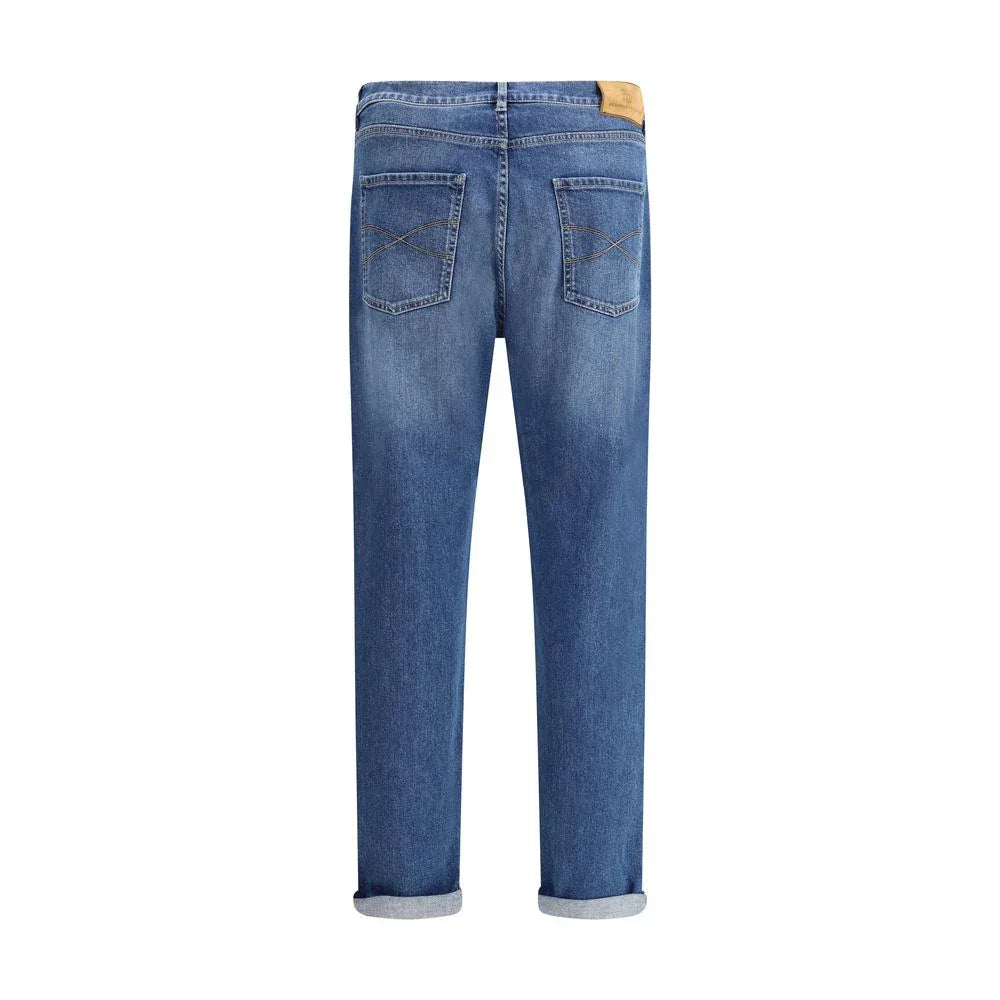 Brunello Cucinelli Blue Cotton Straight-Leg Jeans - Zeiniez