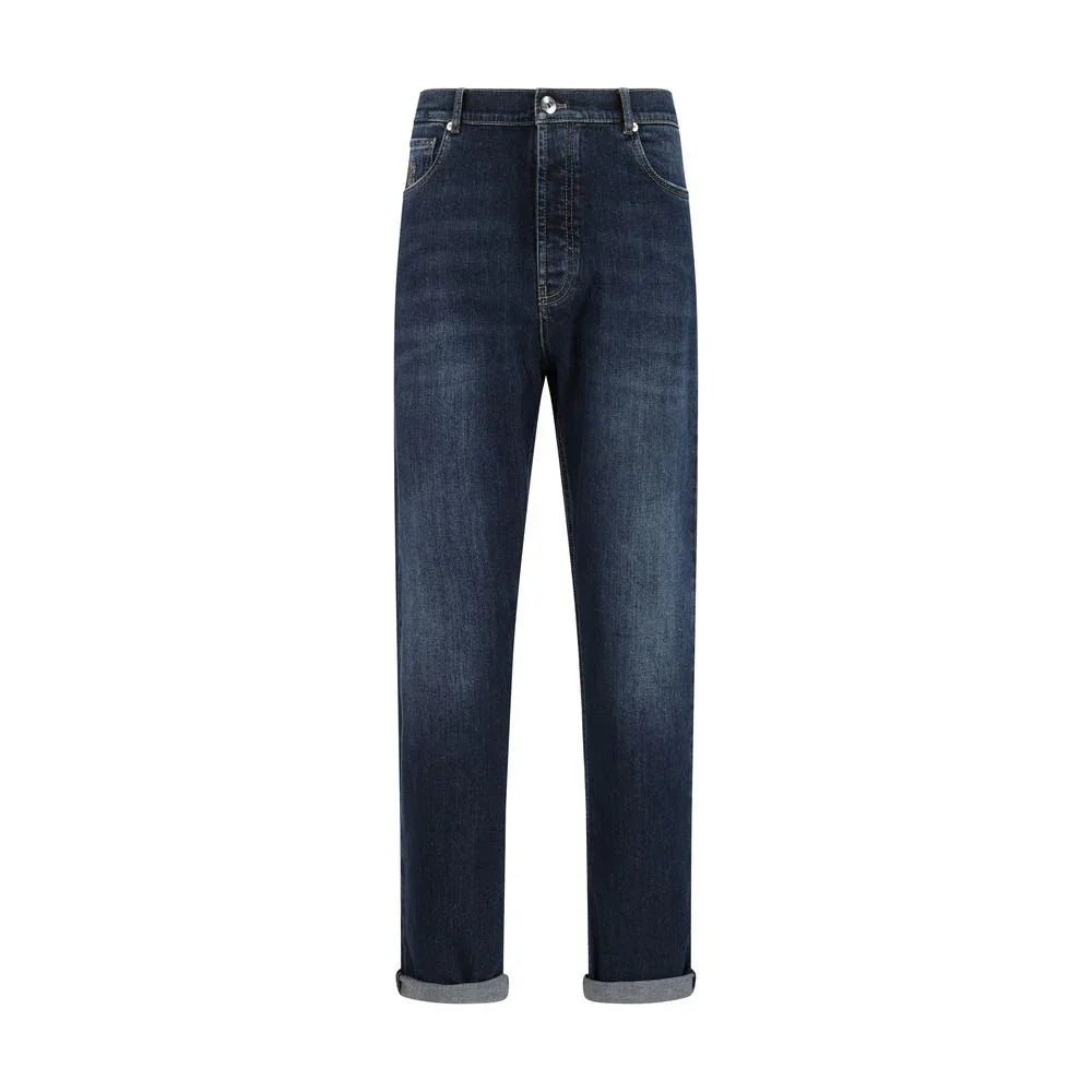Brunello Cucinelli Blue Cotton Straight-Leg Jeans - Zeiniez