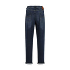 Brunello Cucinelli Blue Cotton Straight-Leg Jeans - Zeiniez