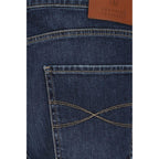 Brunello Cucinelli Blue Cotton Straight-Leg Jeans - Zeiniez
