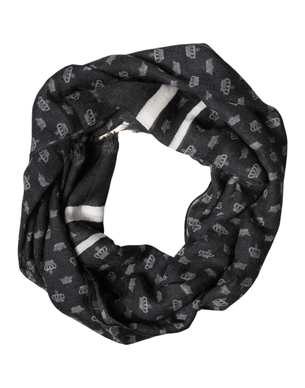 Dolce & Gabbana Black Crown Cashmere Neck Wrap Shawl Scarf - Zeiniez