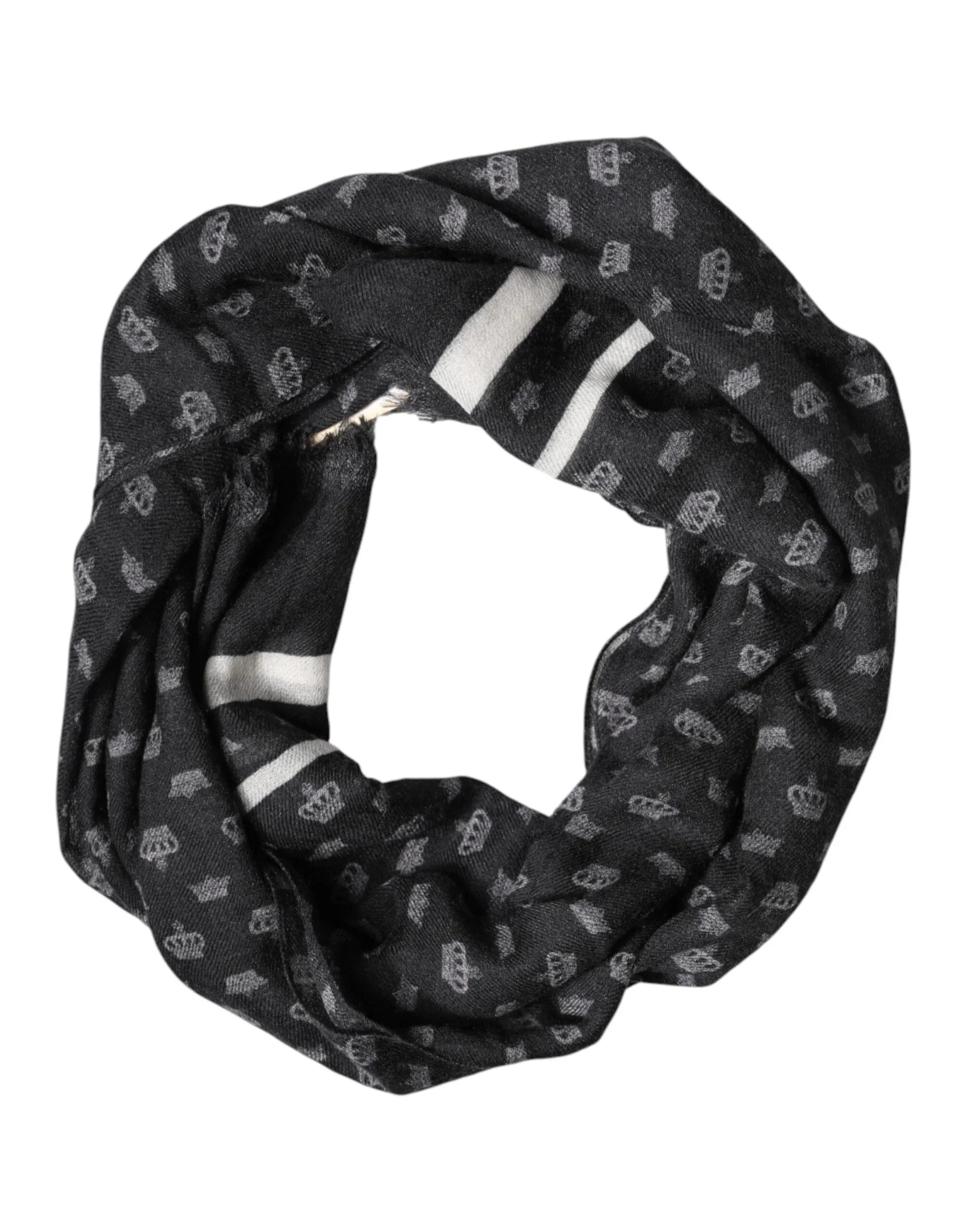 Dolce & Gabbana Black Crown Cashmere Neck Wrap Shawl Scarf - Zeiniez