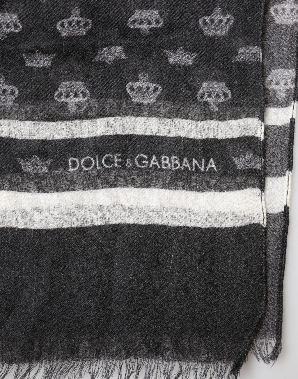 Dolce & Gabbana Black Crown Cashmere Neck Wrap Shawl Scarf - Zeiniez