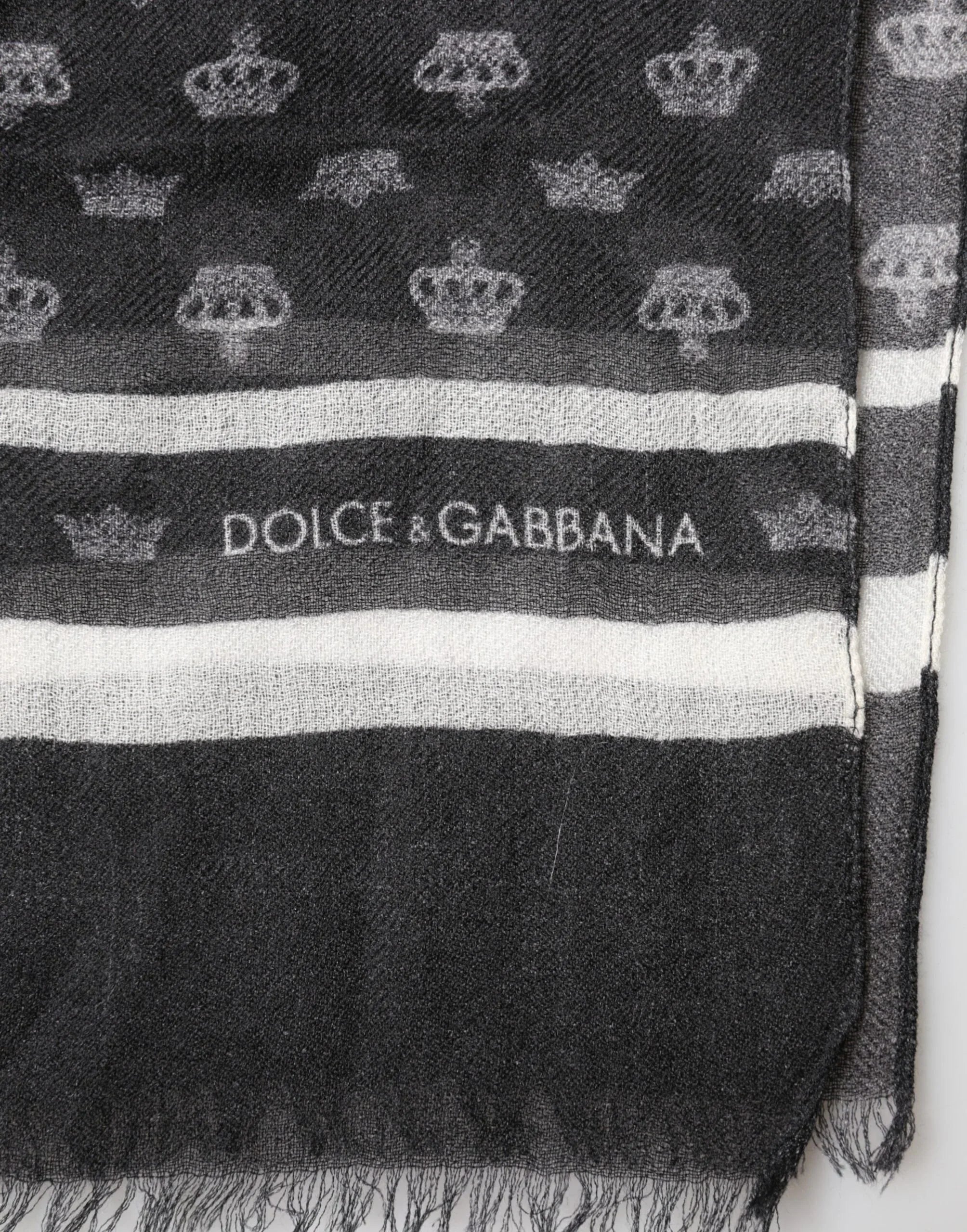 Dolce & Gabbana Black Crown Cashmere Neck Wrap Shawl Scarf - Zeiniez