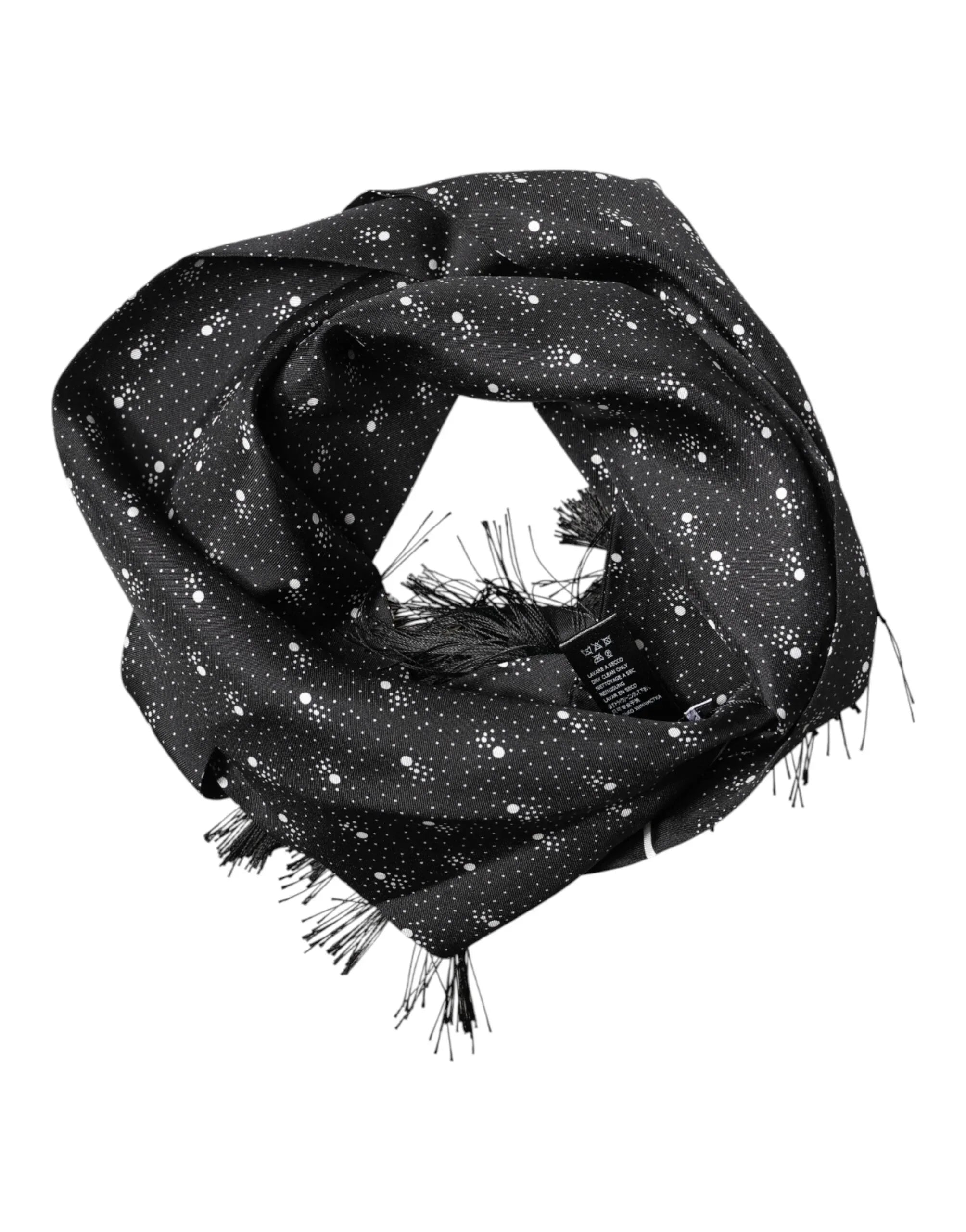 Dolce & Gabbana Black Silk Dotted Men Neck Wrap Shawl Scarf - Zeiniez