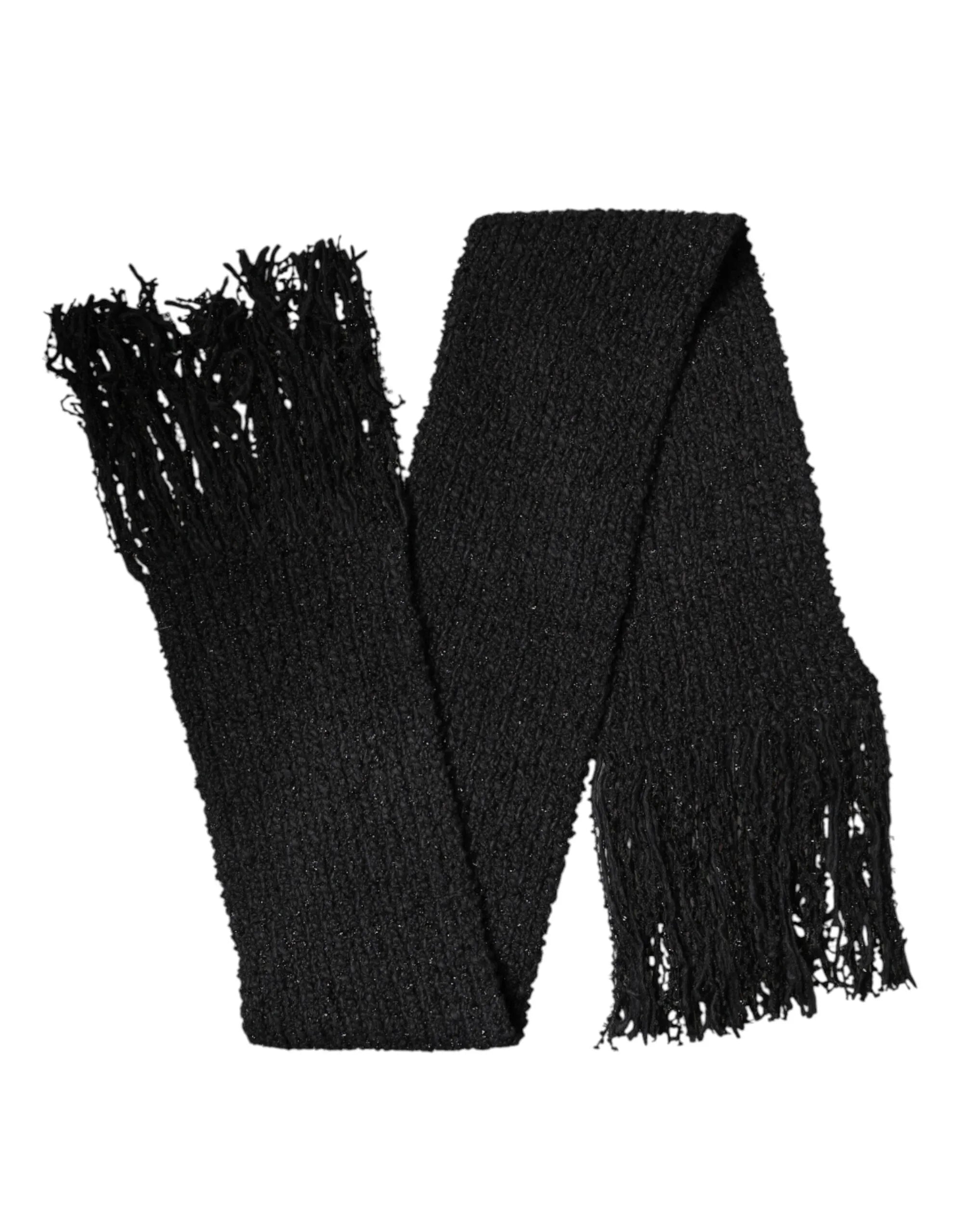 Dolce & Gabbana Black Cashmere Knit Shawl Fringes Scarf - Zeiniez