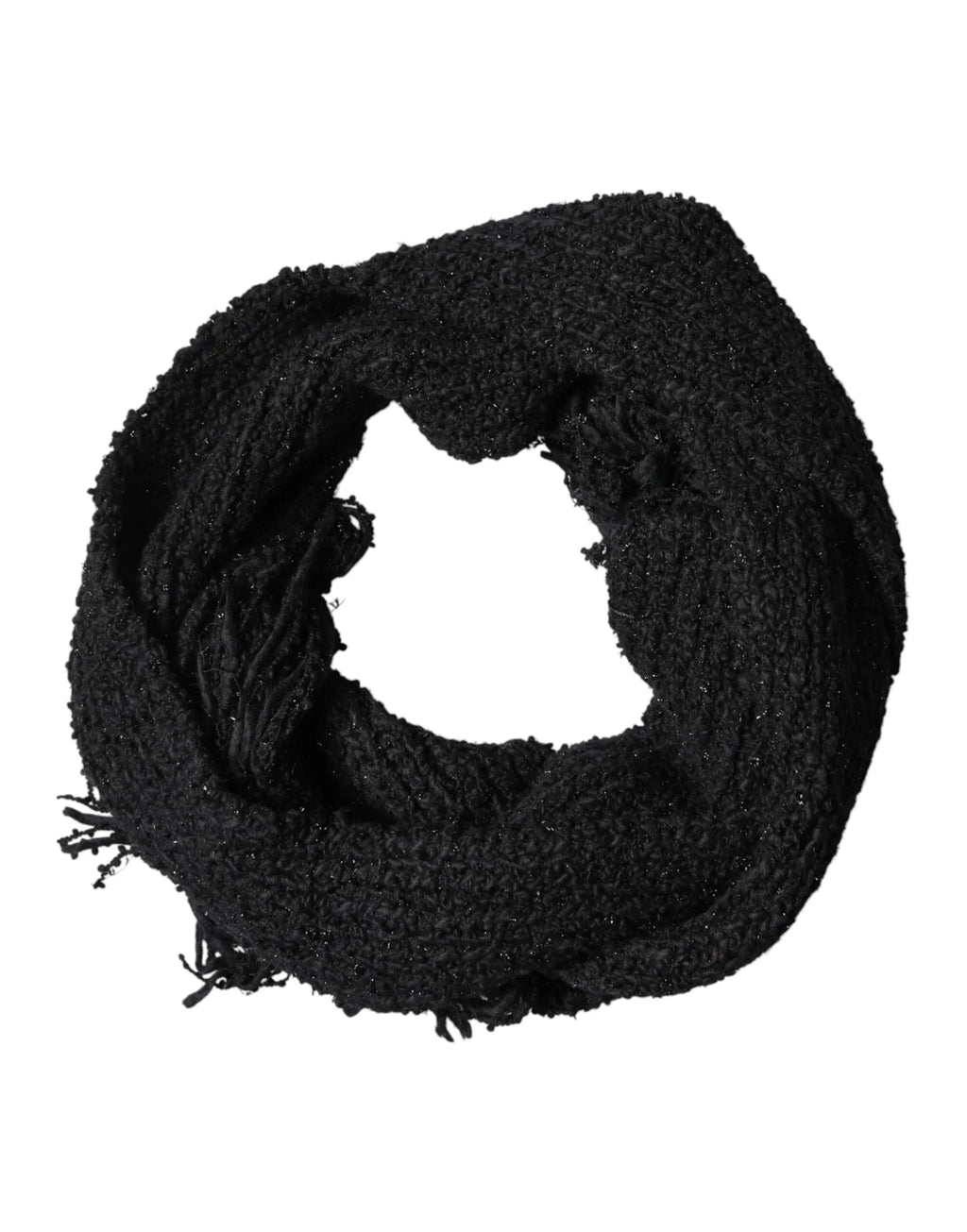 Dolce & Gabbana Black Cashmere Knit Shawl Fringes Scarf - Zeiniez