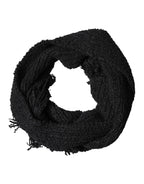 Dolce & Gabbana Black Cashmere Knit Shawl Fringes Scarf - Zeiniez