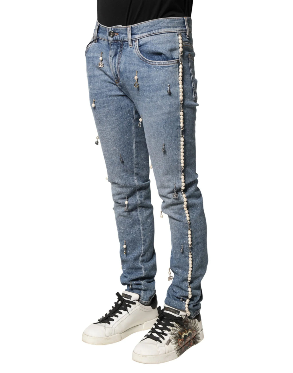Dolce & Gabbana Blue Embellished Cotton Skinny Denim Jeans - Zeiniez