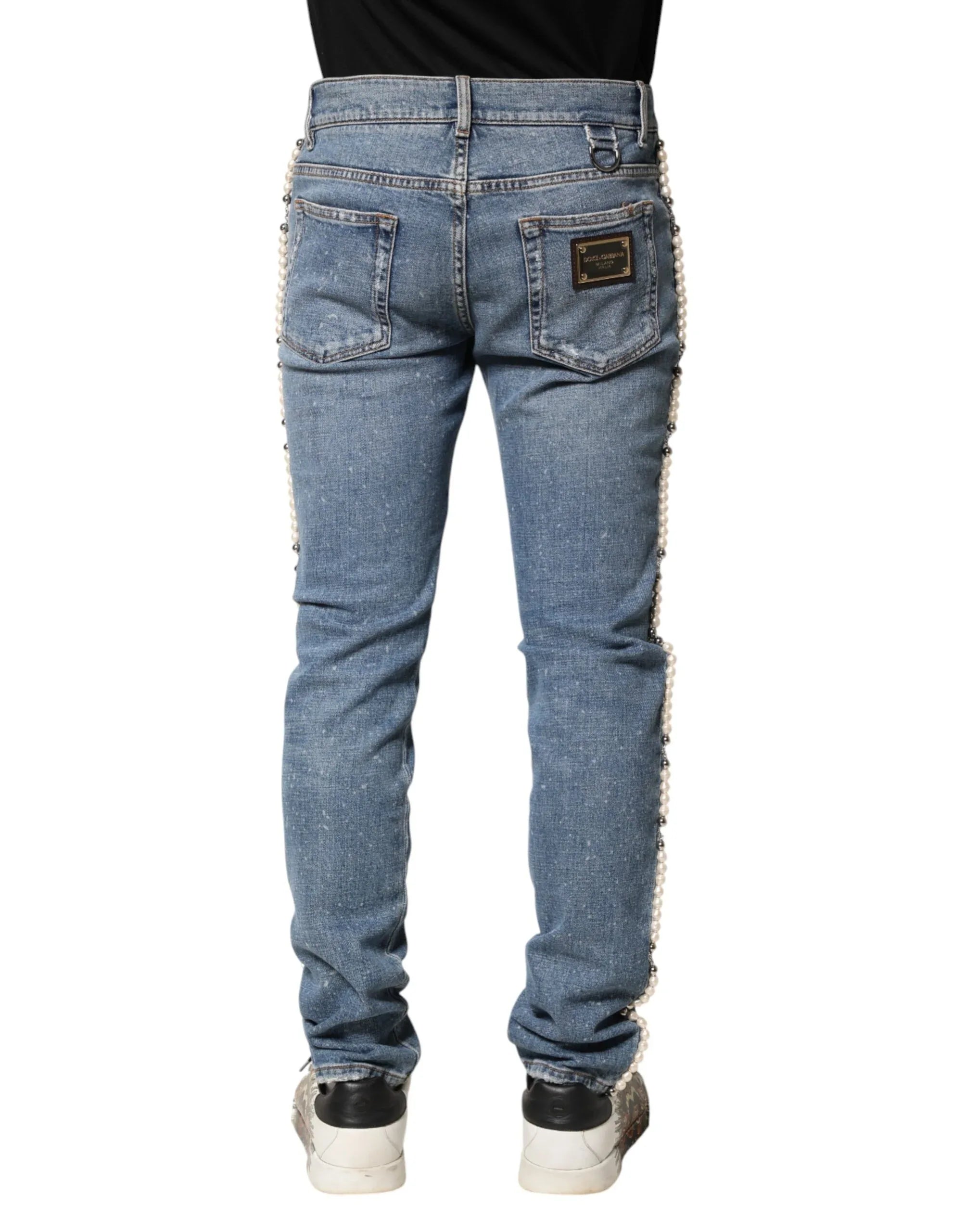 Dolce & Gabbana Blue Embellished Cotton Skinny Denim Jeans - Zeiniez