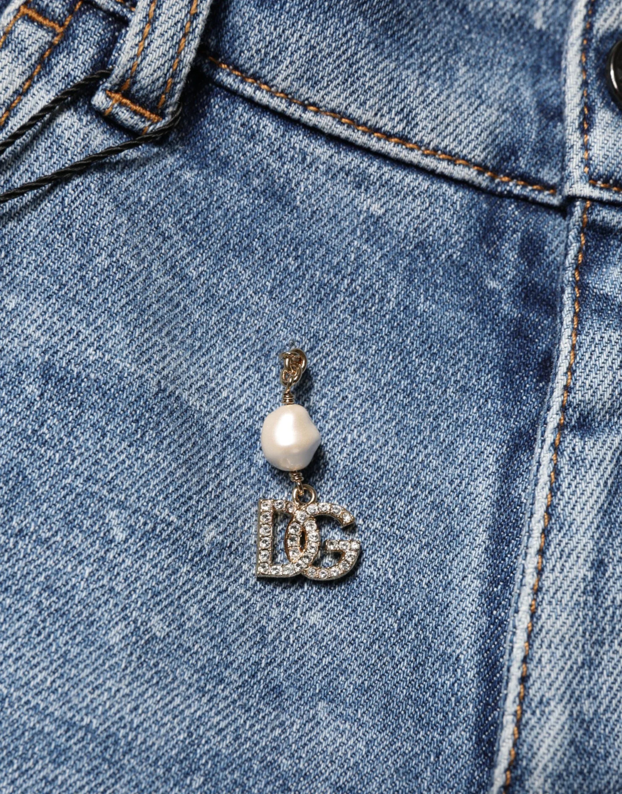 Dolce & Gabbana Blue Embellished Cotton Skinny Denim Jeans - Zeiniez