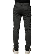 Dondup Dark Gray Cotton Mid Waist Skinny Men Chino Trouser Pants - Zeiniez