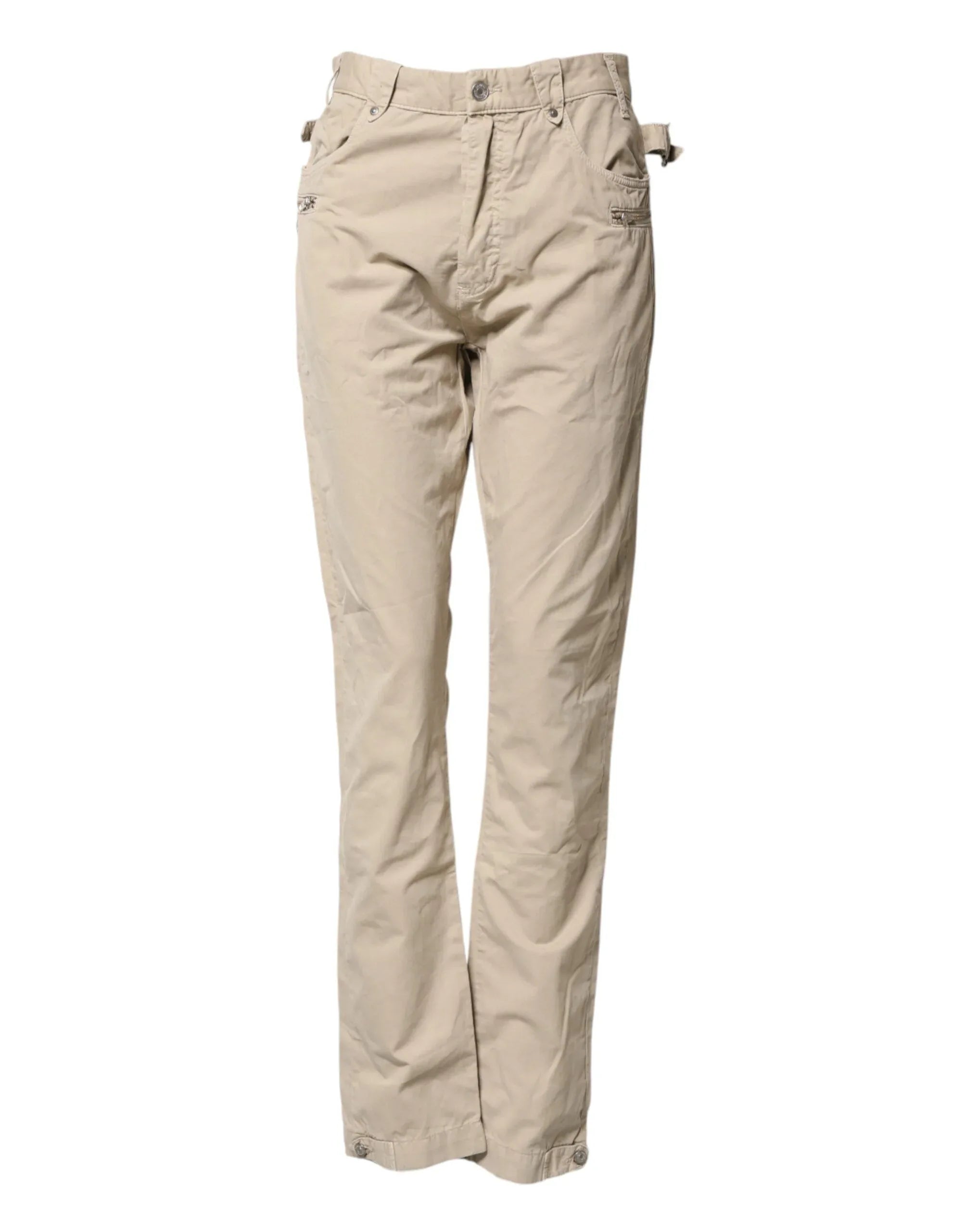 Daniele Alessandrini Beige Cotton Mid Waist Straight Men Denim Jeans - Zeiniez