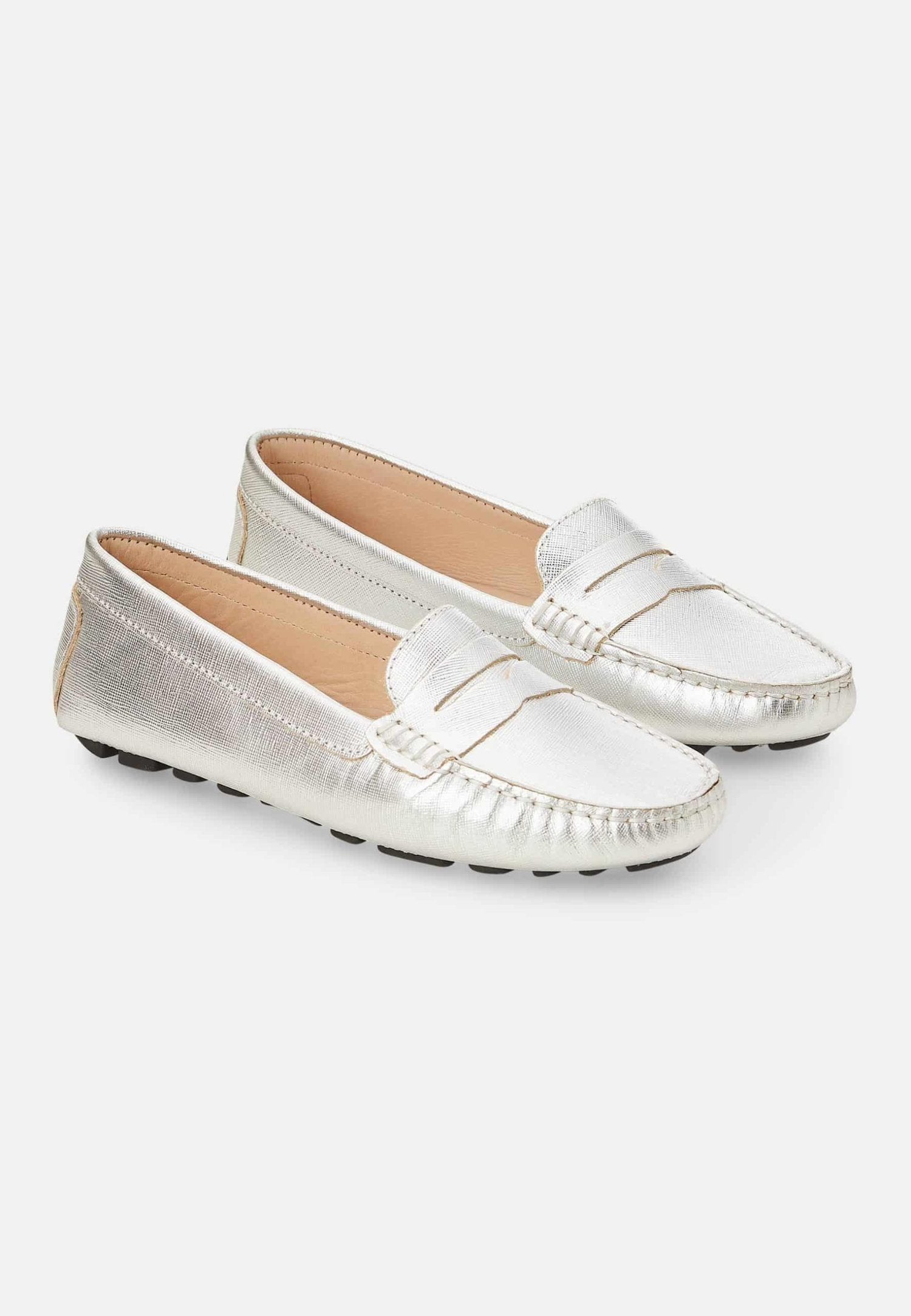 Mangará Atelier Silver Calf Leather Penny Loafers – Women’S Classic Driving Shoes Mangará Atelier