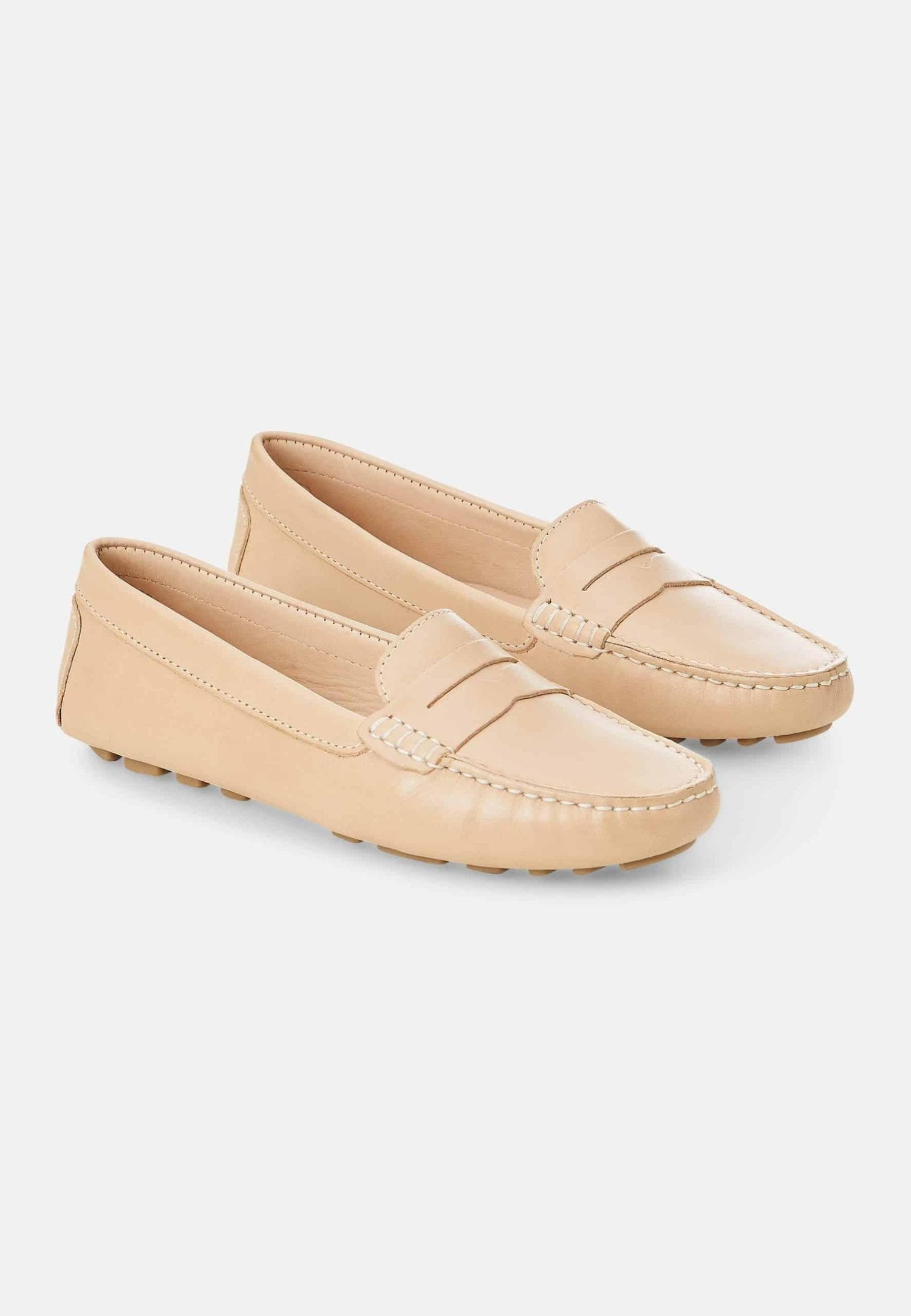 Mangará Atelier Beige Calf Leather Penny Loafers – Women’S Classic Driving Shoes Mangará Atelier