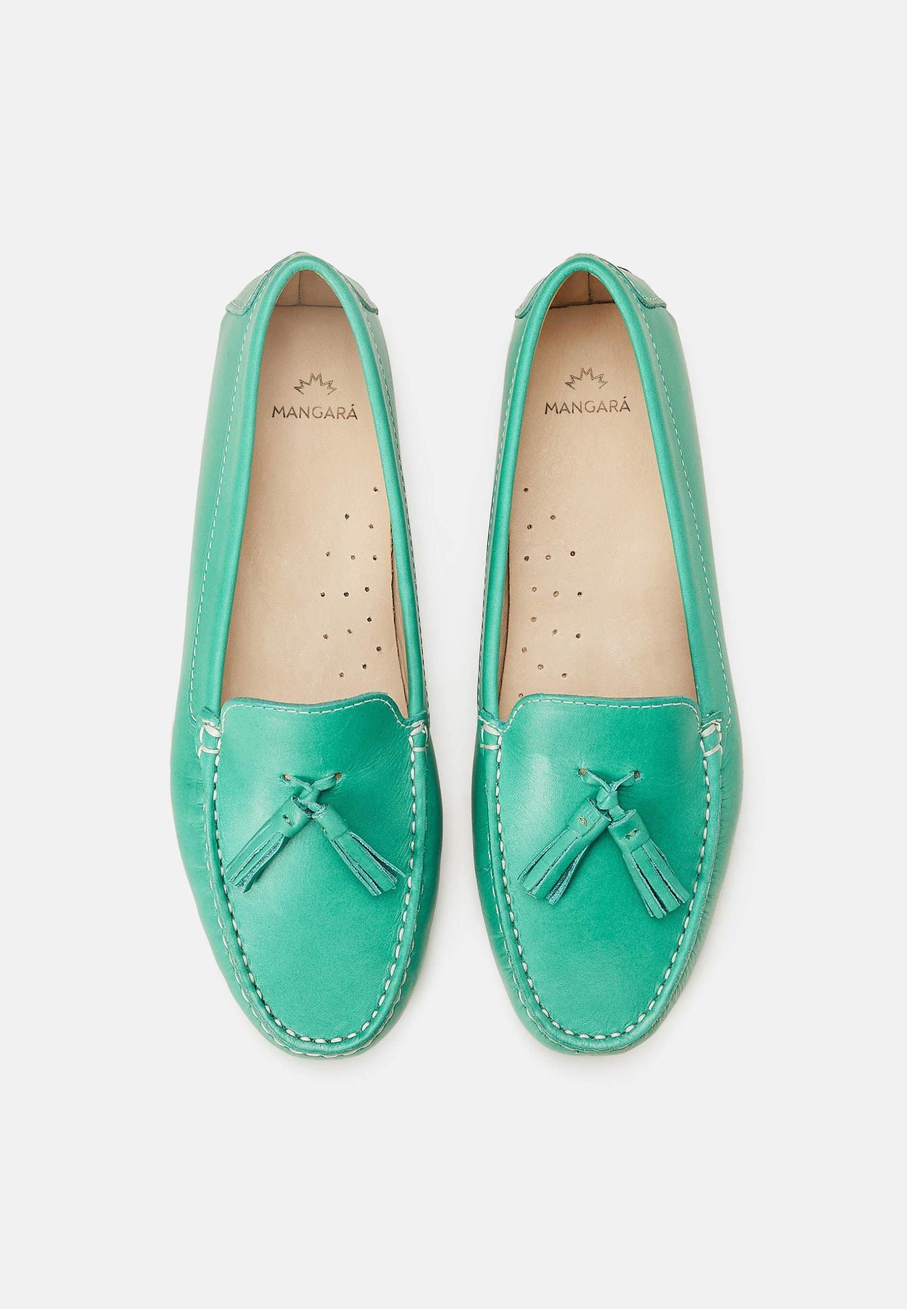 Mangará Atelier Green Calf Leather Loafers – Women’S Driving Moccasins With Tassel Detail Mangará Atelier