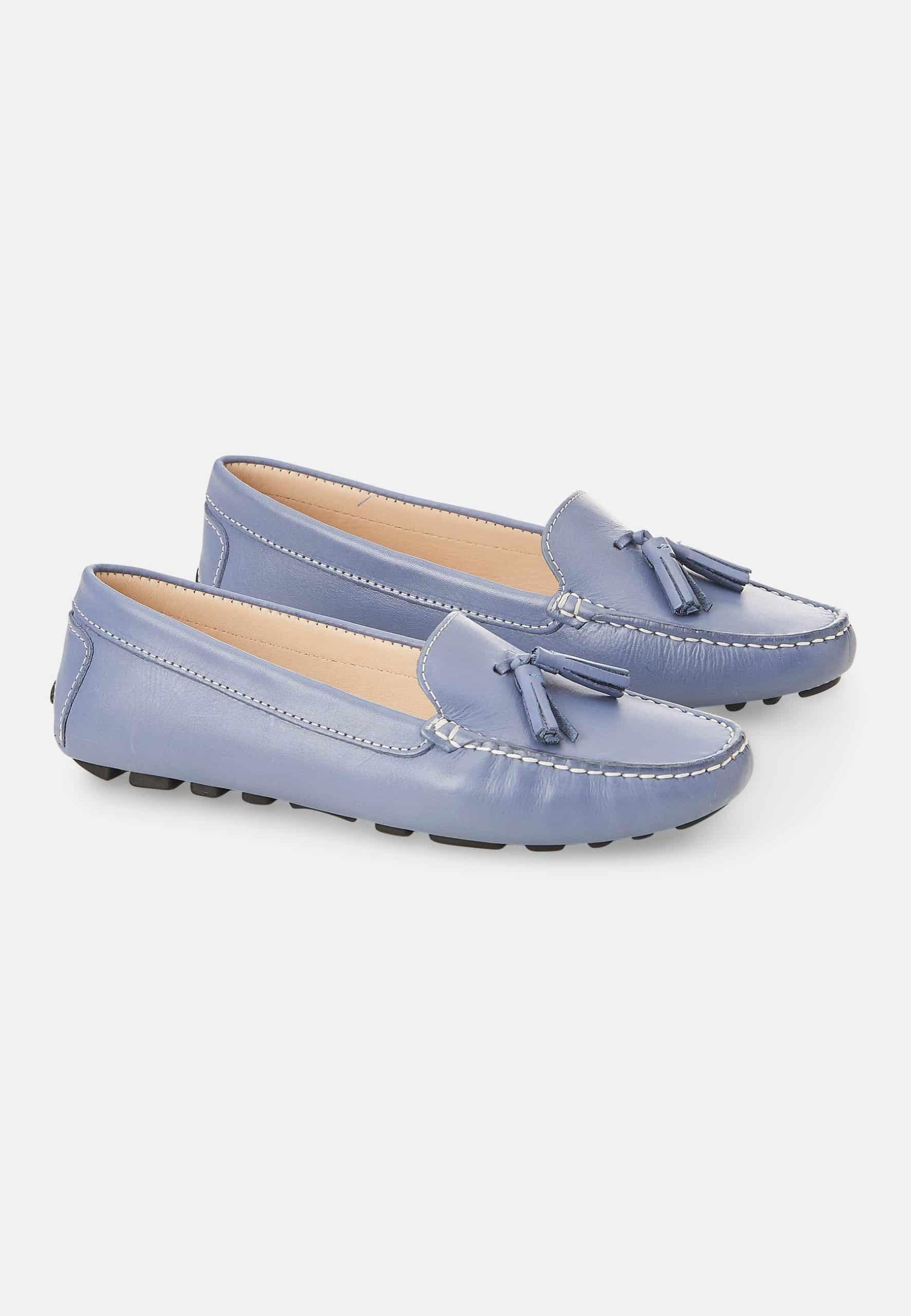 Mangará Atelier Blue Calf Leather Loafers – Women’S Driving Moccasins With Tassel Detail Mangará Atelier