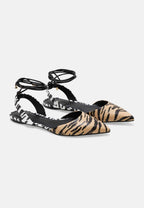 Mangará Atelier Animal Print Calf Leather Flat Sandals Palmito – Women’S Pointed Toe With Ankle Strap - Zeiniez
