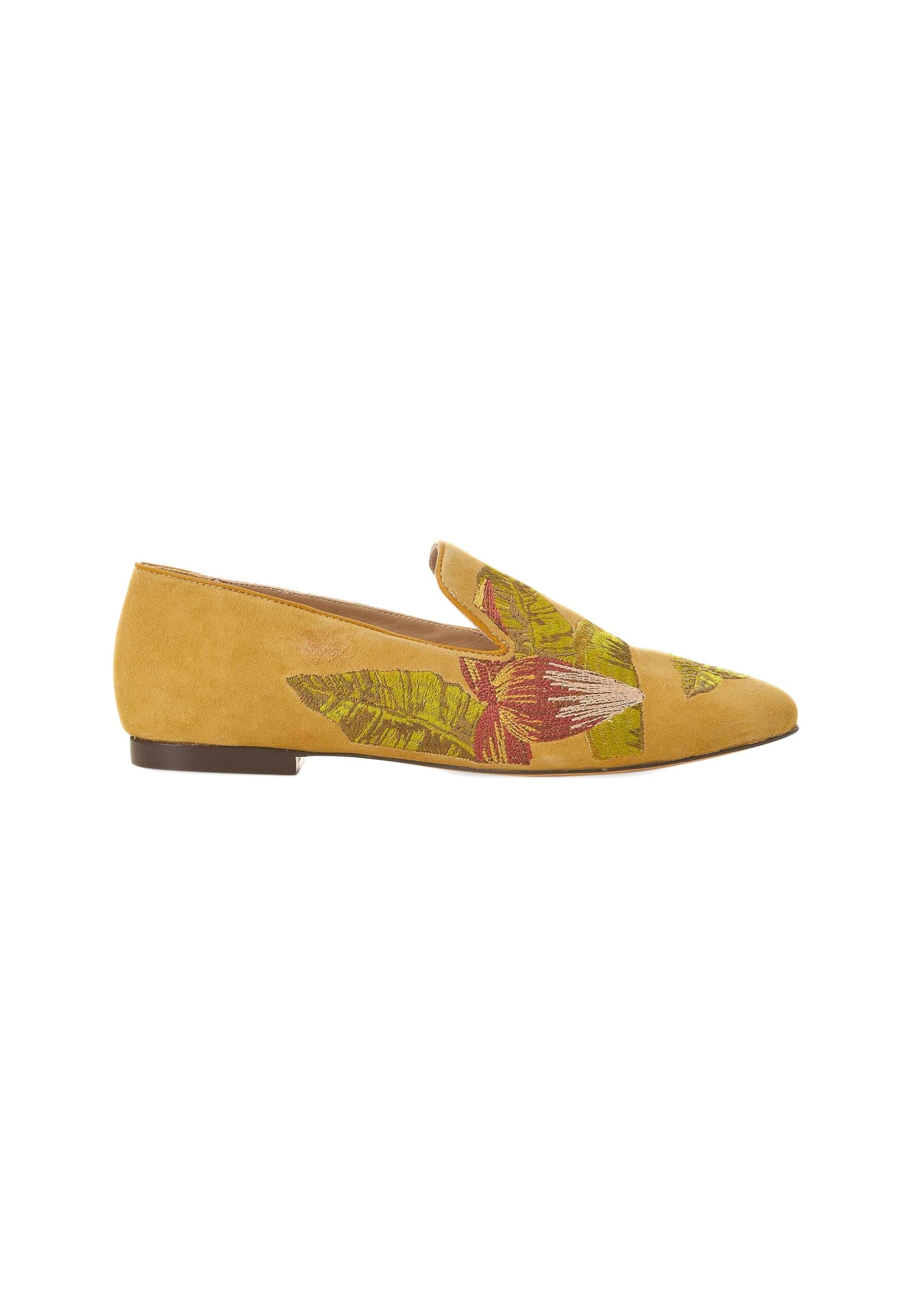 Mangará Atelier Yellow Suede Embroidered Loafers – Elegant Women’S Flat Shoes Mangará Atelier