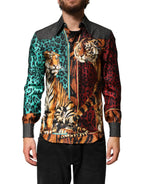 Dolce & Gabbana Multicolor Tiger Leopard Print Silk Men Shirt - Zeiniez