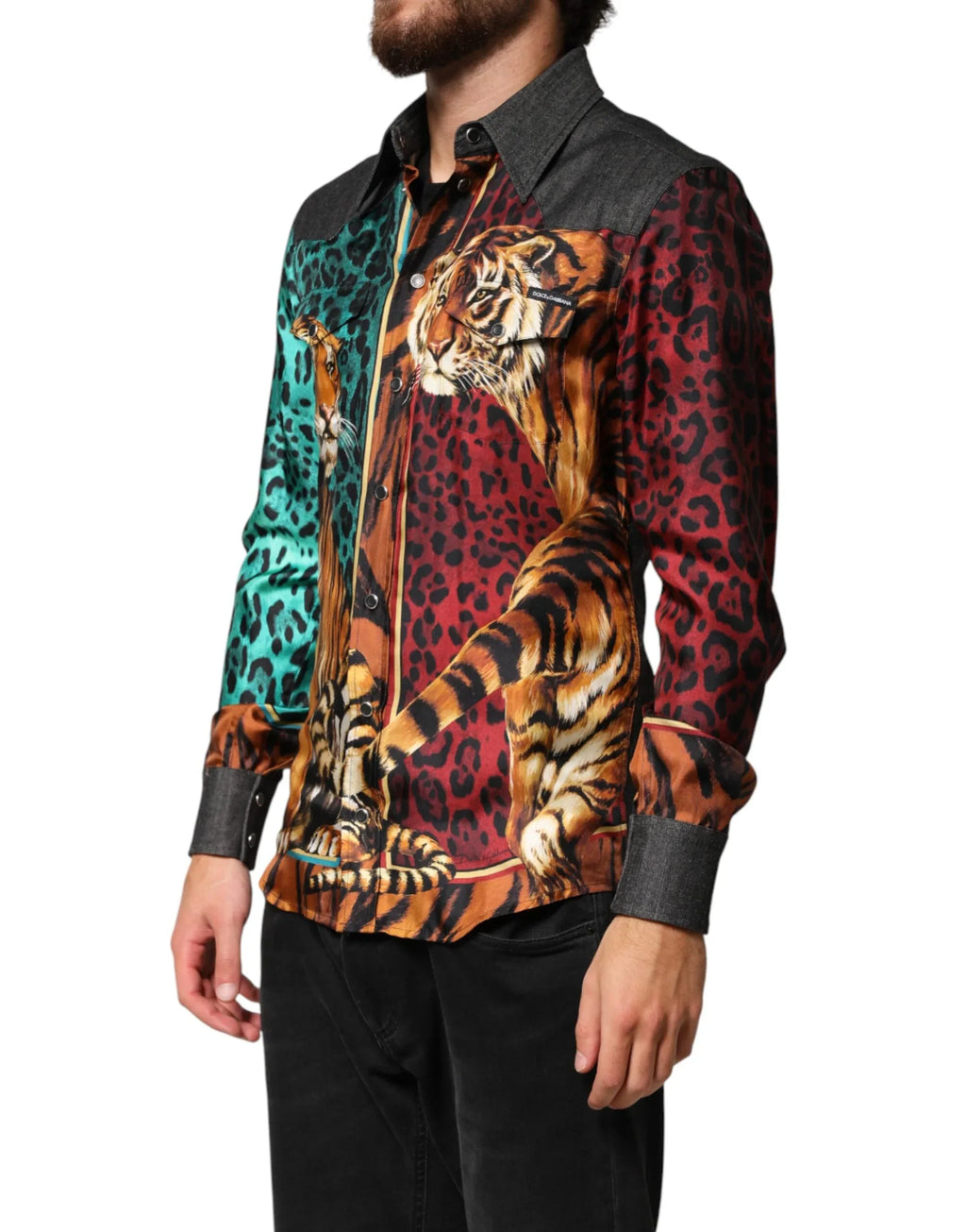Dolce & Gabbana Multicolor Tiger Leopard Print Silk Men Shirt - Zeiniez
