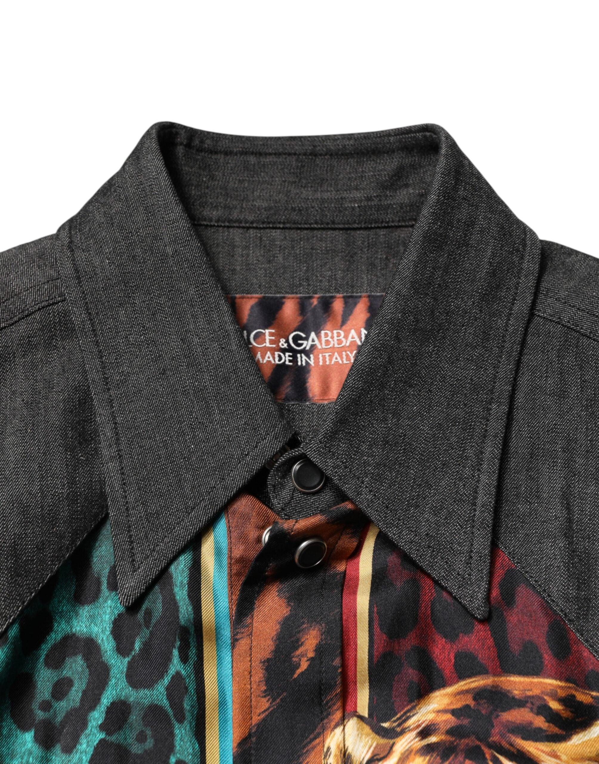 Dolce & Gabbana Multicolor Tiger Leopard Print Silk Men Shirt - Zeiniez