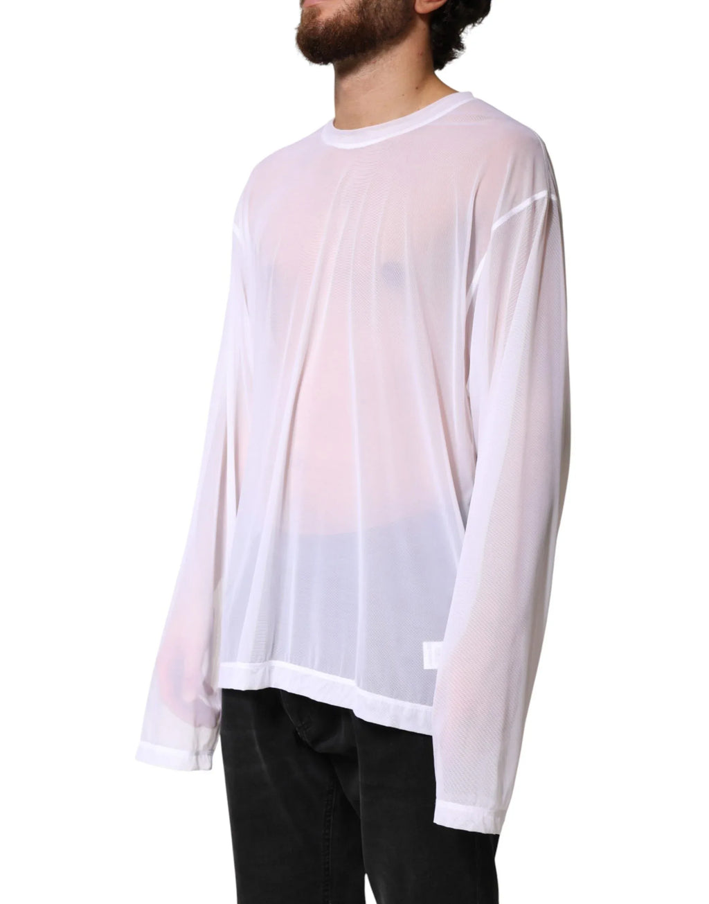 Dolce & Gabbana White Nylon Long Sleeves Crewneck T-Shirt - Zeiniez