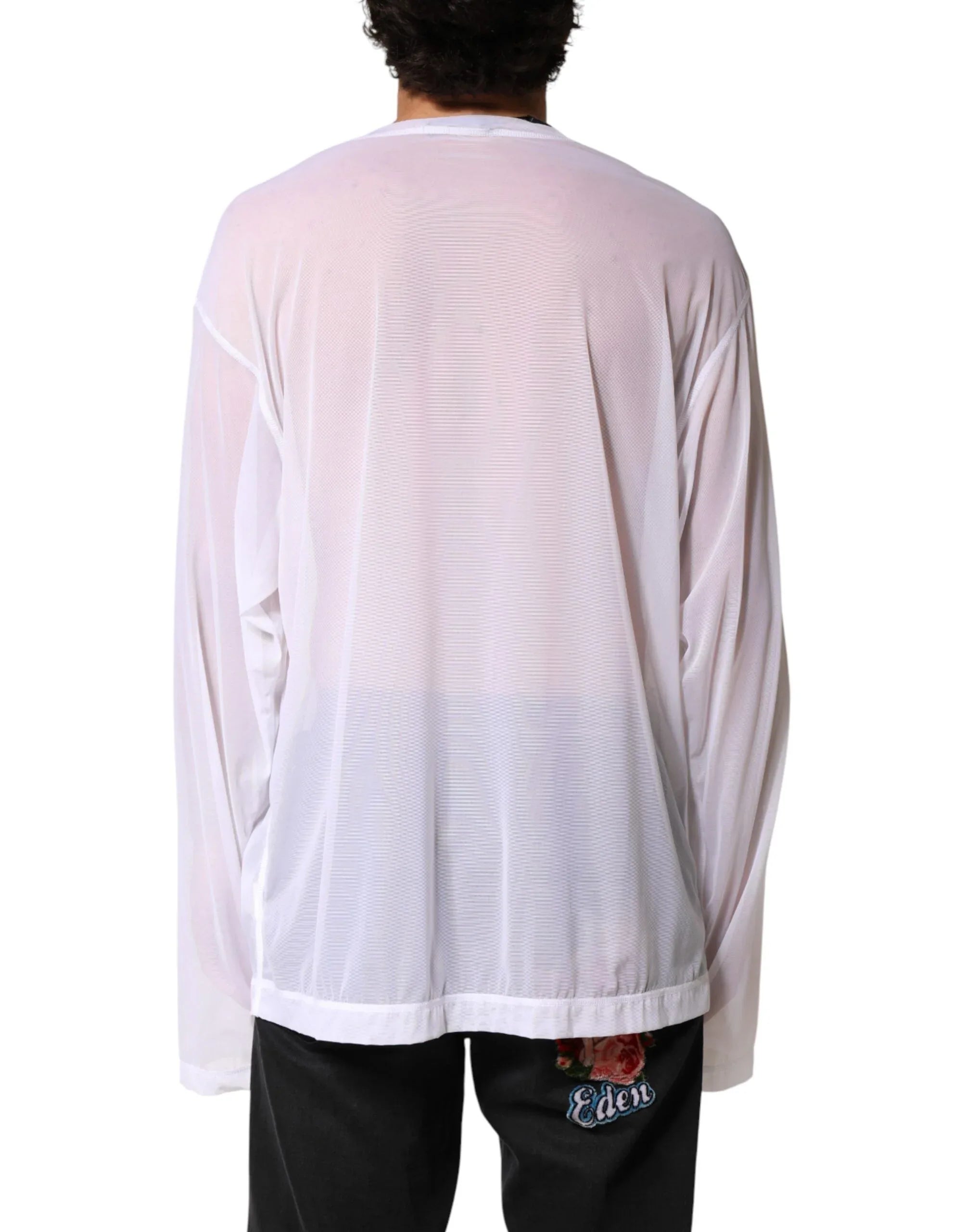 Dolce & Gabbana White Nylon Long Sleeves Crewneck T-Shirt - Zeiniez