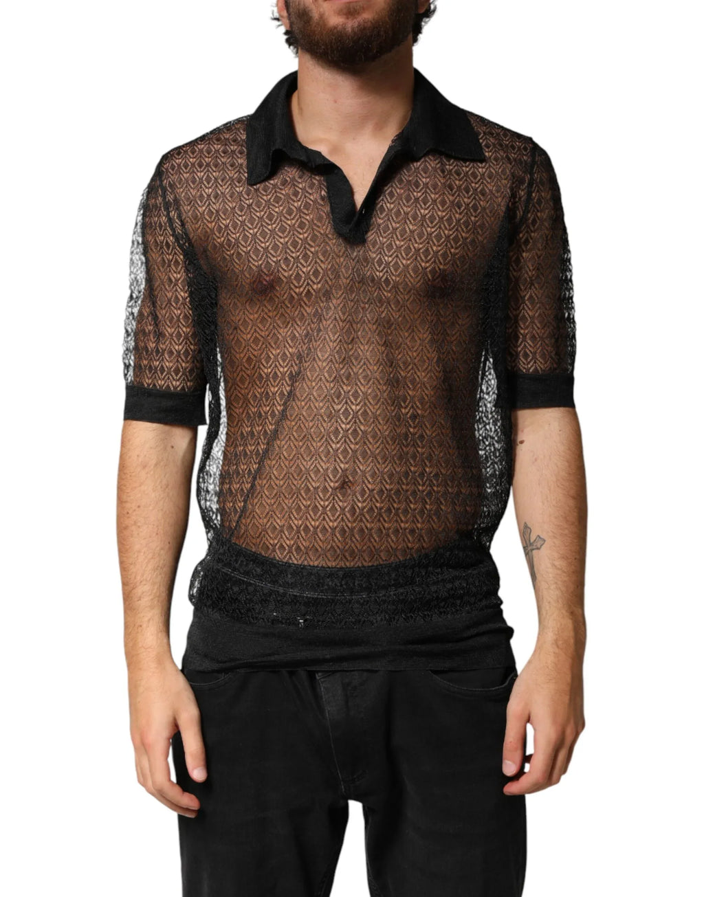 Dolce & Gabbana Black Sheer Short Sleeves Casual Polo Top - Zeiniez