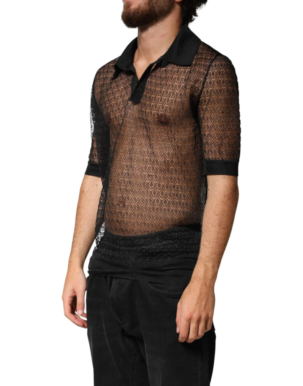 Dolce & Gabbana Black Sheer Short Sleeves Casual Polo Top - Zeiniez