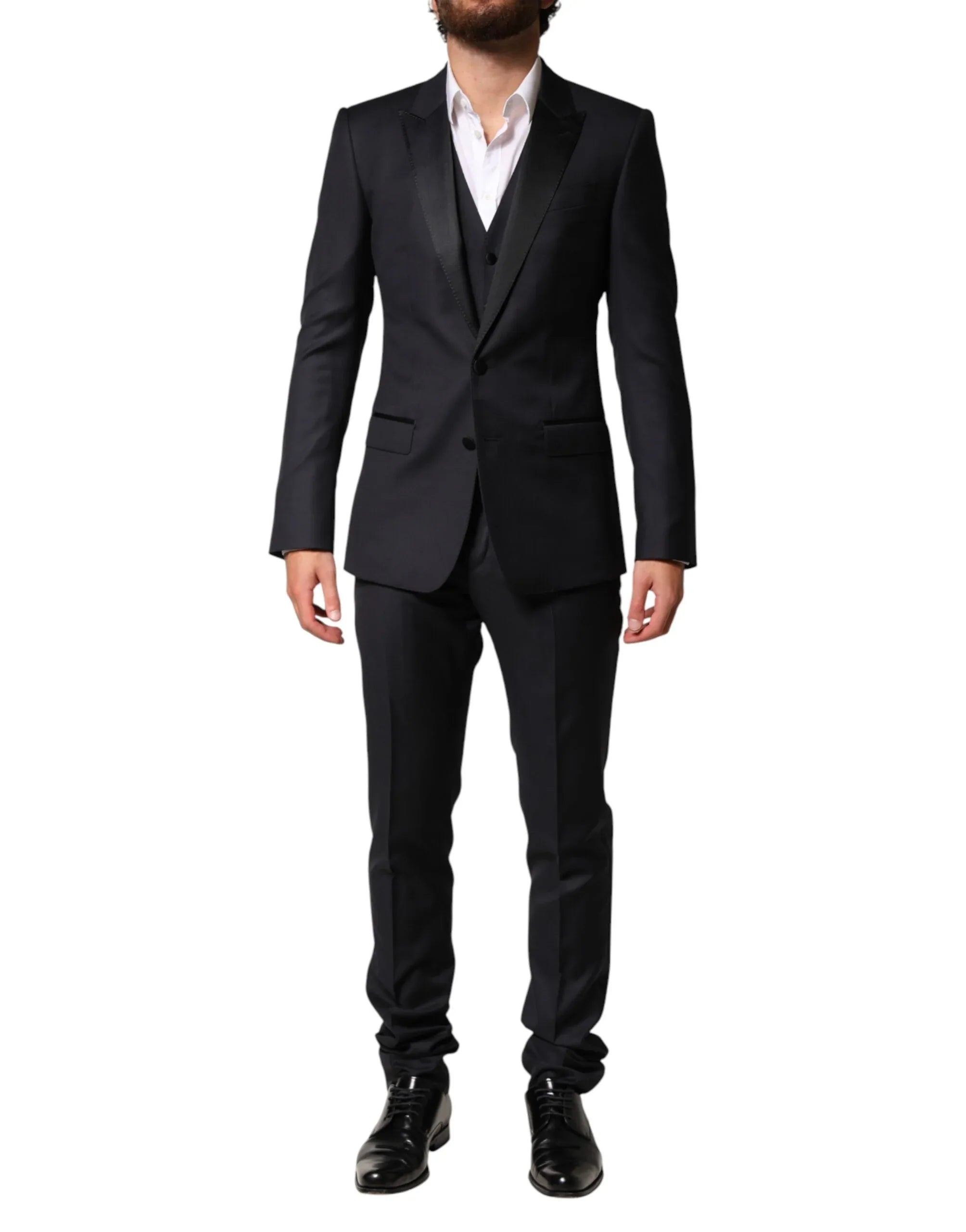 Dolce & Gabbana Black Wool Single Breasted 3 Piece Men Suit - Zeiniez