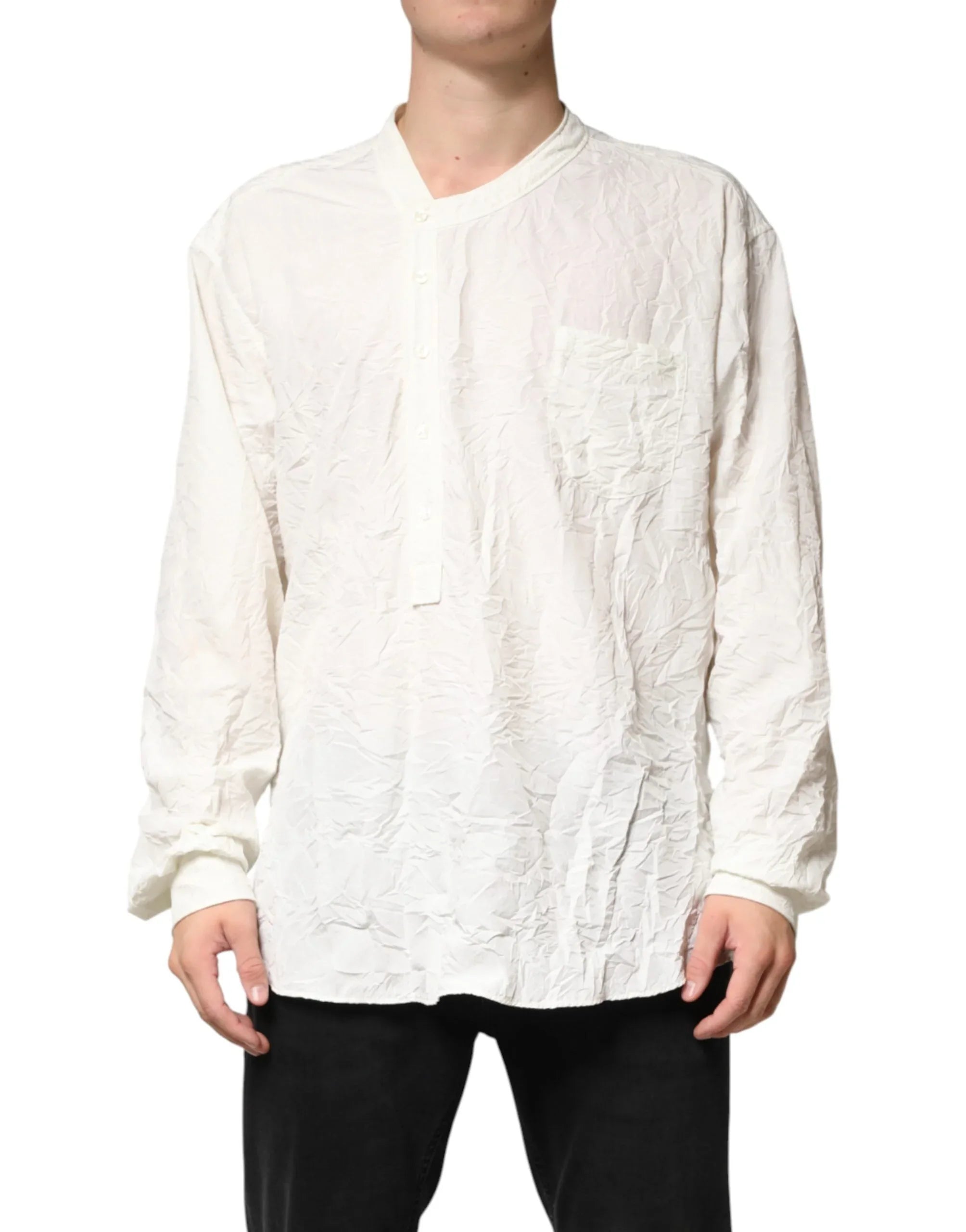 Dolce & Gabbana White Cotton Men Long Sleeves Men Shirt - Zeiniez