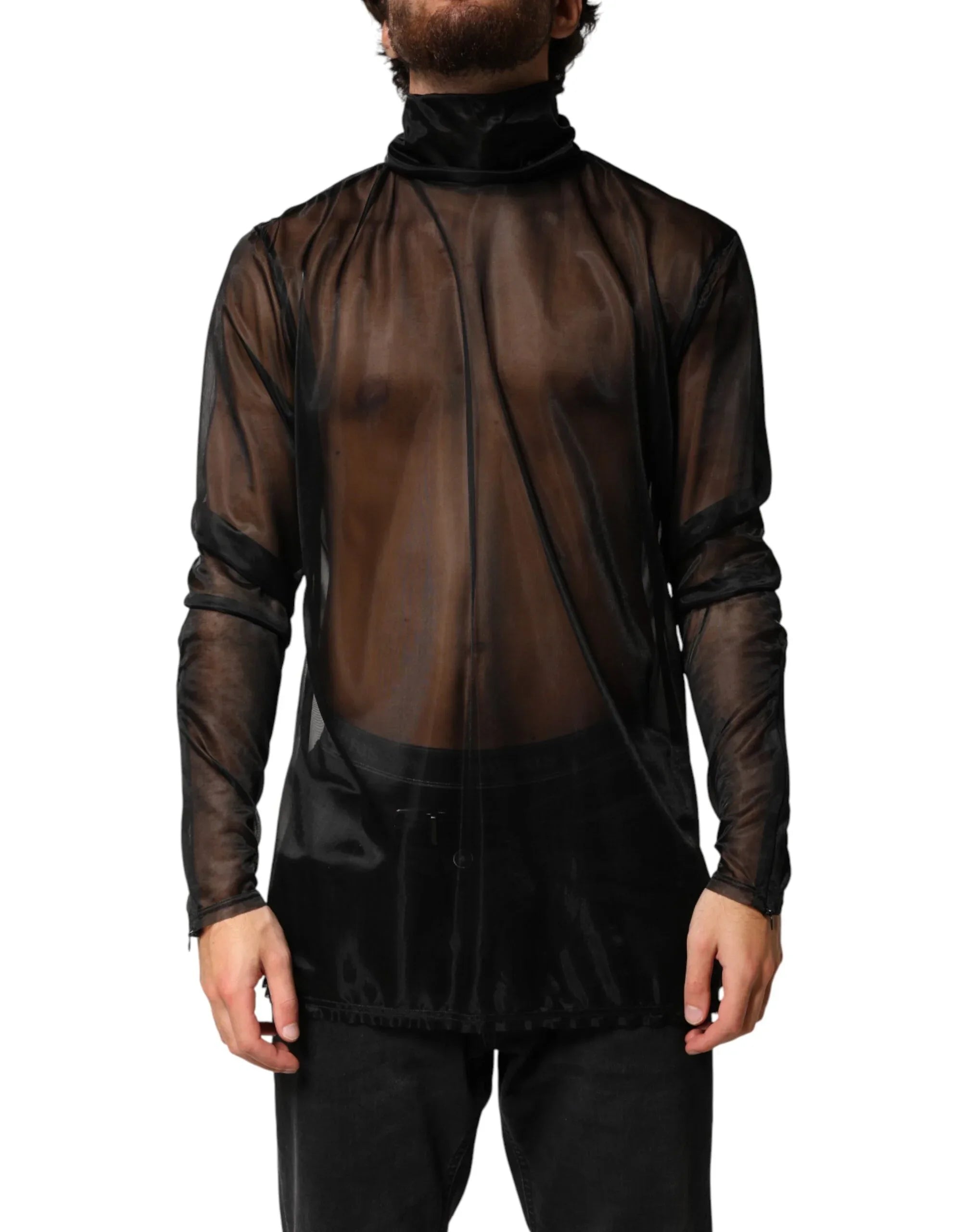 Dolce & Gabbana Black Sheer Long Sleeves Turtleneck Top - Zeiniez