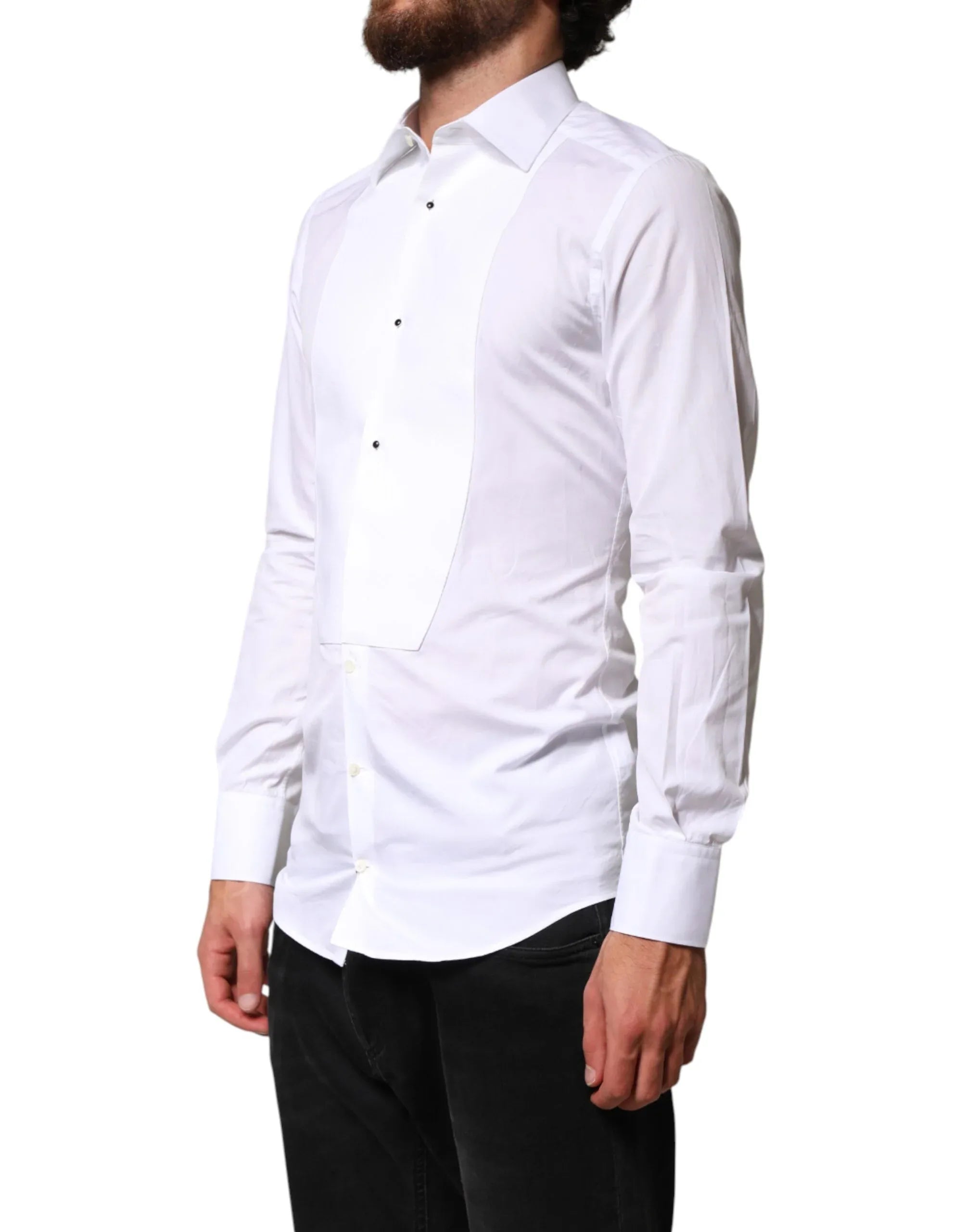 Dolce & Gabbana White Cotton GOLD Collared Dress Bib Formal Shirt - Zeiniez