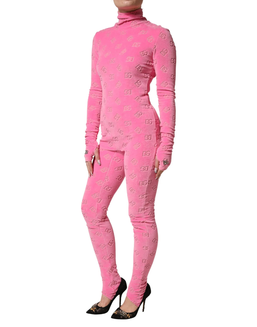 Dolce & Gabbana Pink Logo Monogram Long Sleeve Jumpsuit Dress - Zeiniez