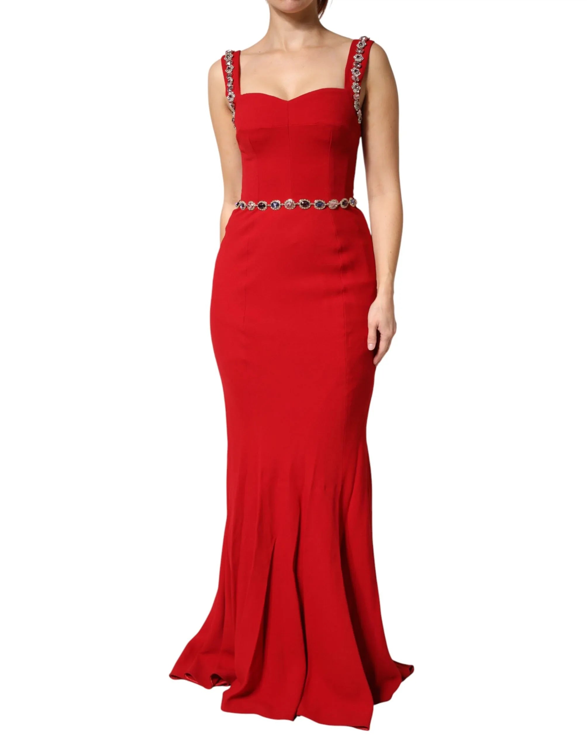 Dolce & Gabbana Red Embellished Sheath Mermaid Gown Dress - Zeiniez