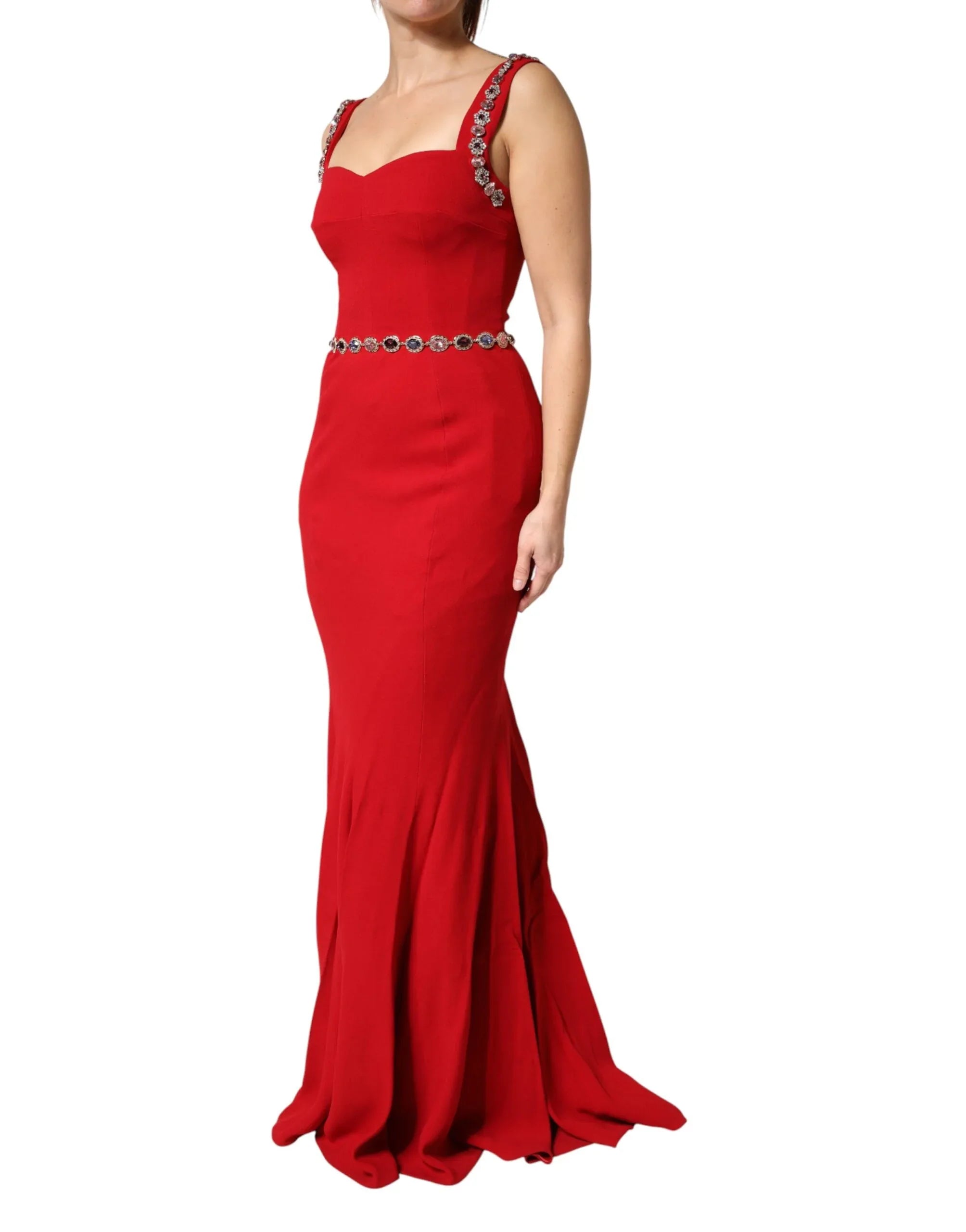 Dolce & Gabbana Red Embellished Sheath Mermaid Gown Dress - Zeiniez