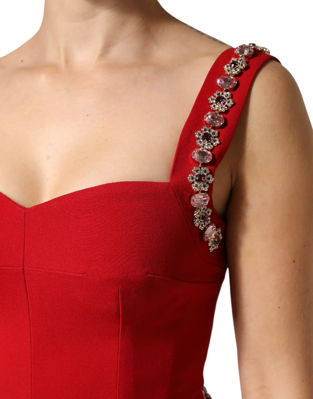 Dolce & Gabbana Red Embellished Sheath Mermaid Gown Dress - Zeiniez