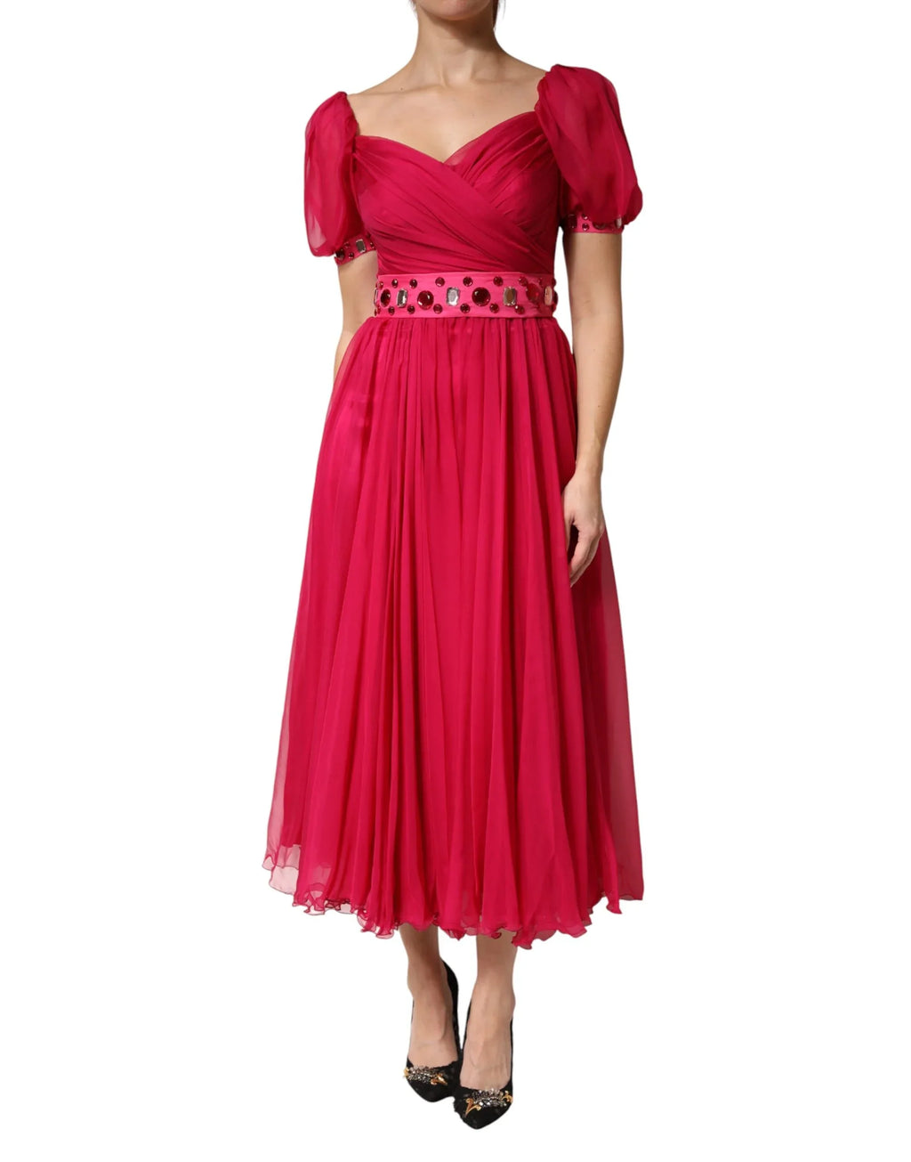 Dolce & Gabbana Pink Silk Embellished A-line Midi Dress - Zeiniez