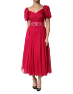 Dolce & Gabbana Pink Silk Embellished A-line Midi Dress - Zeiniez