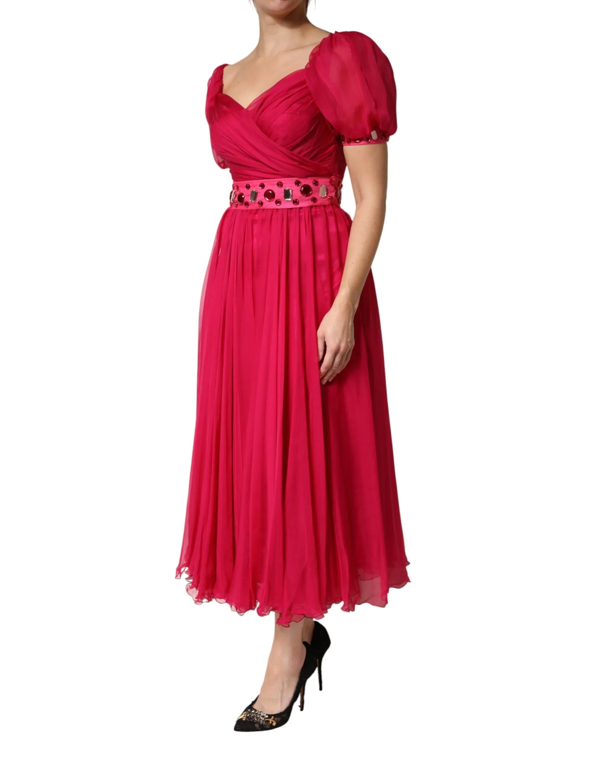 Dolce & Gabbana Pink Silk Embellished A-line Midi Dress - Zeiniez