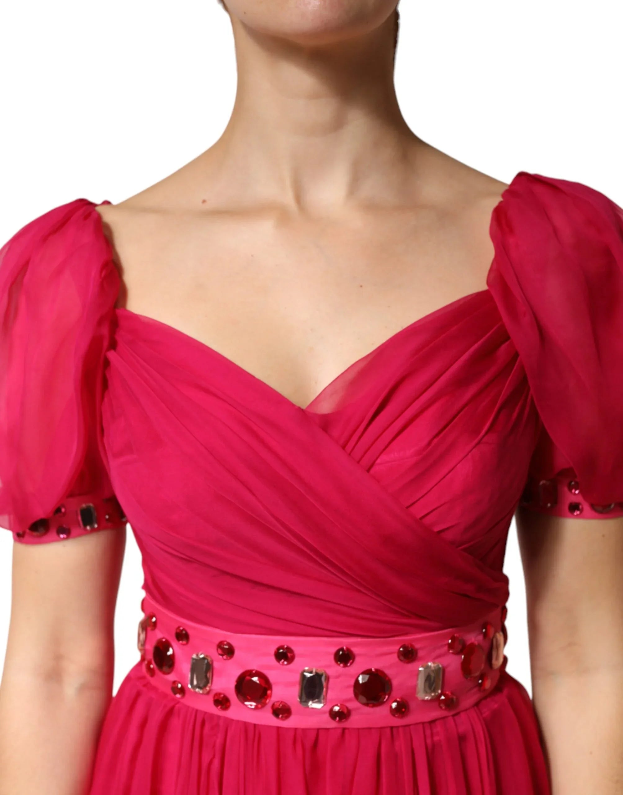 Dolce & Gabbana Pink Silk Embellished A-line Midi Dress - Zeiniez