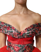 Dolce & Gabbana Red Floral Off Shoulder A-line Gown Dress - Zeiniez