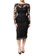 Dolce & Gabbana Black Lace Trim Cotton Sheath Midi Dress - Zeiniez