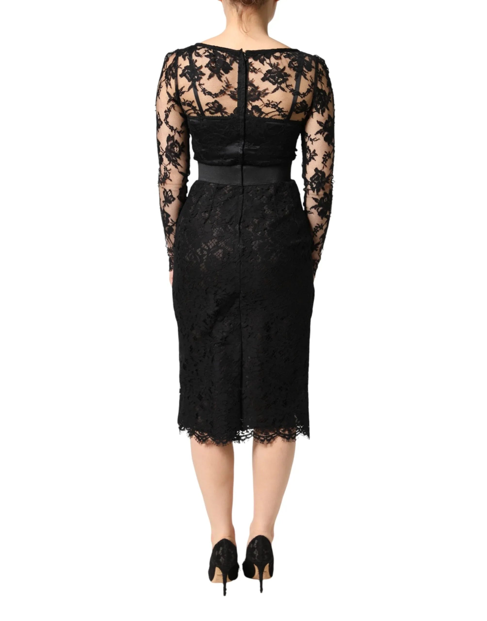Dolce & Gabbana Black Lace Trim Cotton Sheath Midi Dress - Zeiniez