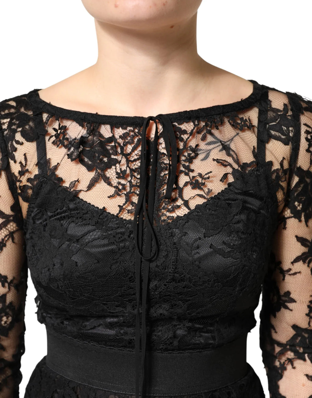 Dolce & Gabbana Black Lace Trim Cotton Sheath Midi Dress - Zeiniez