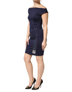 Roccobarocco Blue Viscose Embellished Off Shoulder Mini Dress - Zeiniez