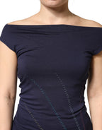 Roccobarocco Blue Viscose Embellished Off Shoulder Mini Dress - Zeiniez