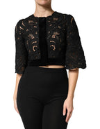 Dolce & Gabbana Black Floral Lace Cropped Coat Jacket - Zeiniez